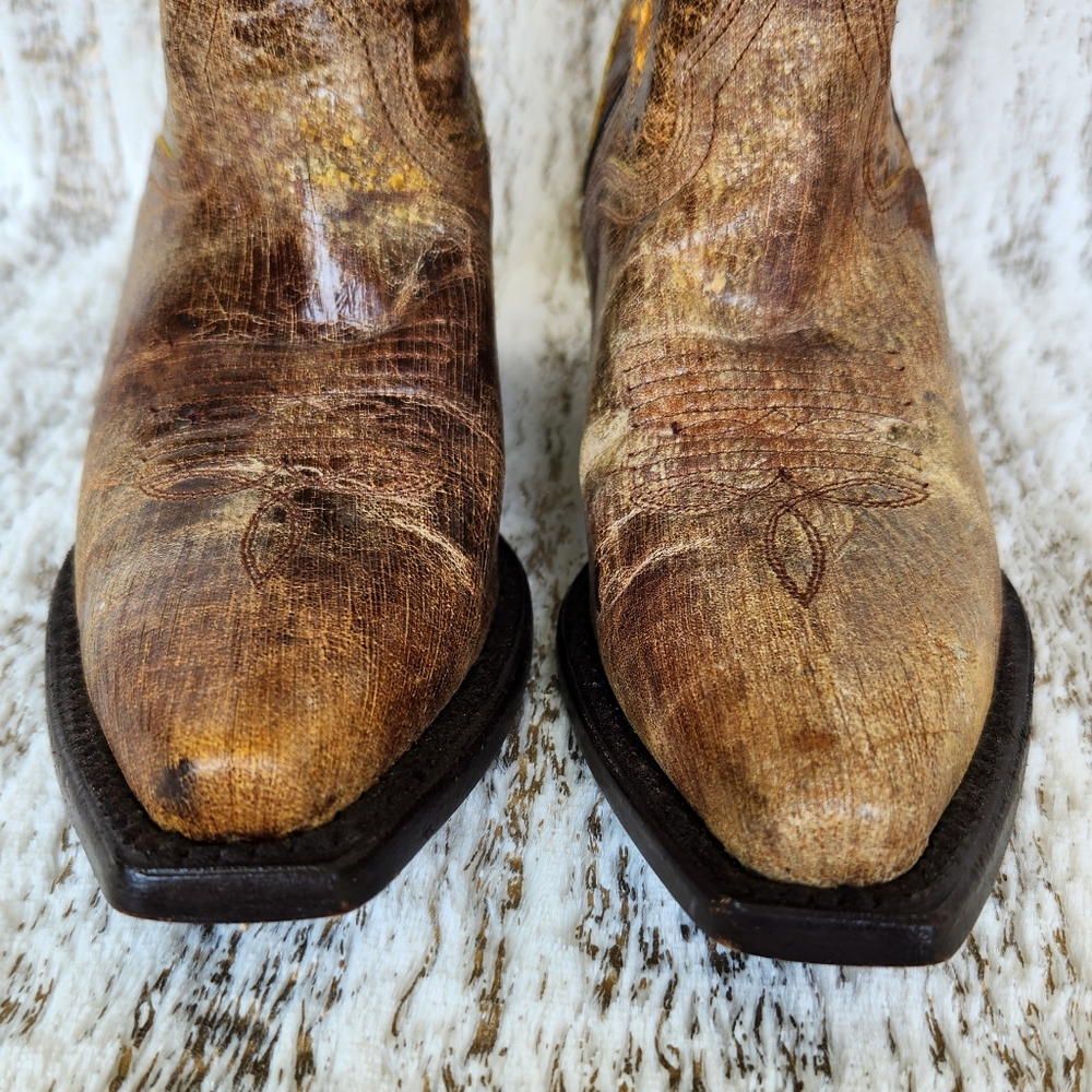 J.B. Dillon Distressed Leather Western Cowboy Boots Tan Floral | Women's Size 5B - Picture 2 of 12